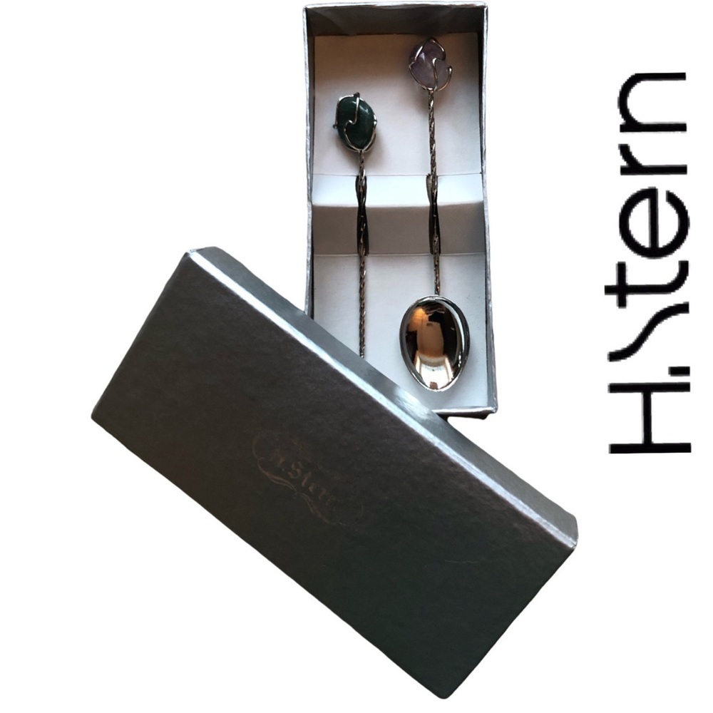 H.Stern Brazil Vintage Demi-spoon+Olive Pick Silver Plated+Precious Stones NWOT